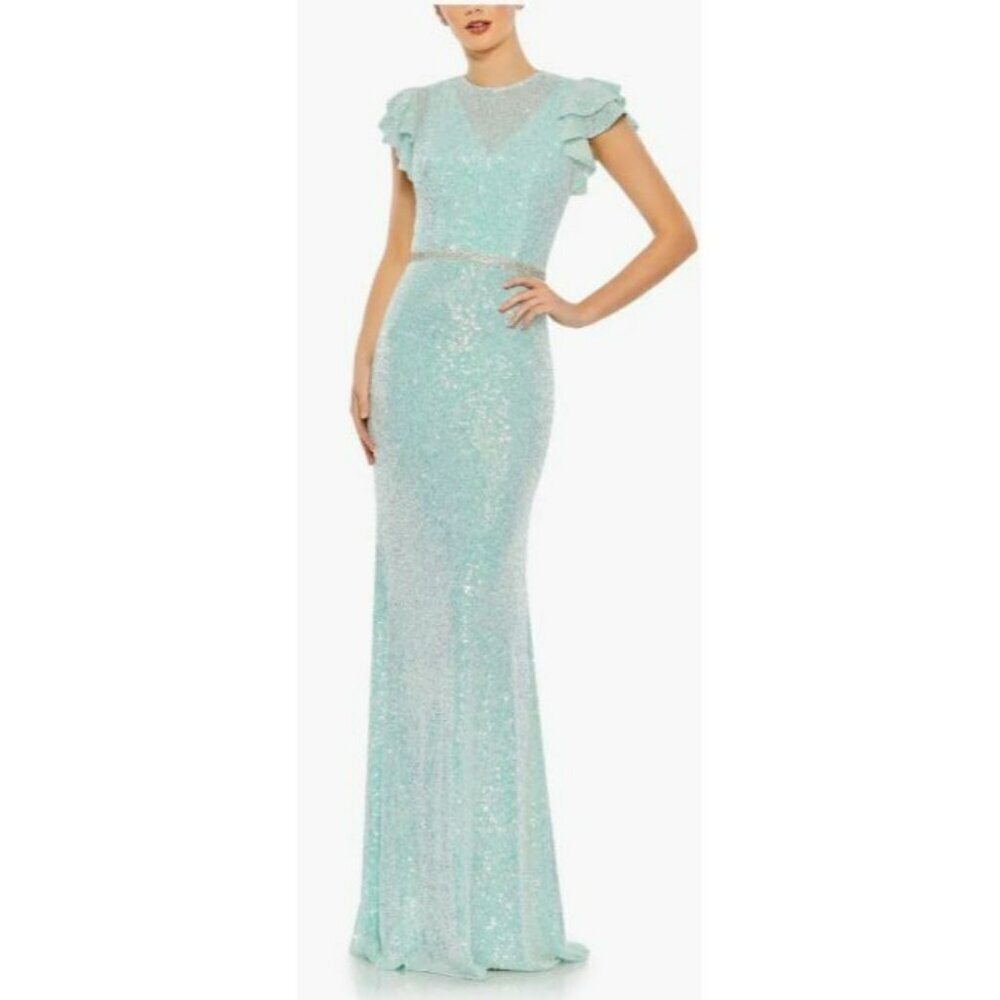 Mac Duggal 26942 Size 4 Sequin Rhinestone Blue Maxi Formal Dress NWT